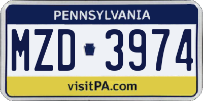 PA license plate MZD3974