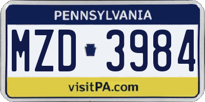 PA license plate MZD3984