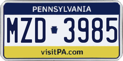 PA license plate MZD3985