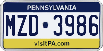 PA license plate MZD3986