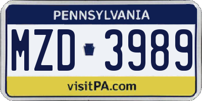 PA license plate MZD3989