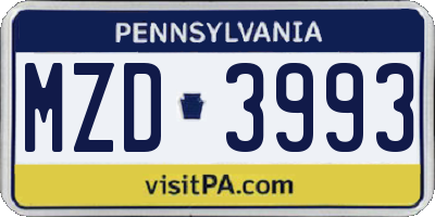 PA license plate MZD3993