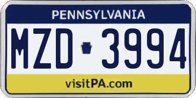 PA license plate MZD3994