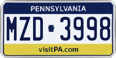 PA license plate MZD3998