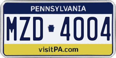 PA license plate MZD4004