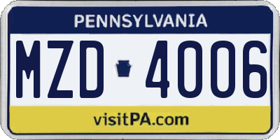 PA license plate MZD4006