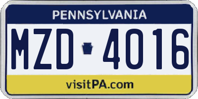 PA license plate MZD4016