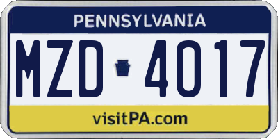 PA license plate MZD4017