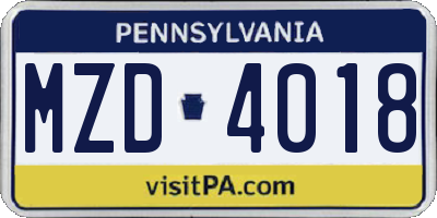 PA license plate MZD4018