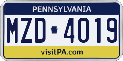PA license plate MZD4019