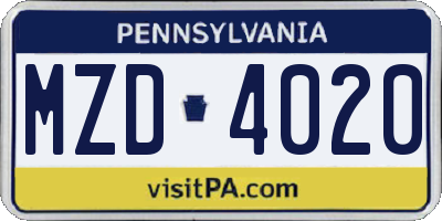 PA license plate MZD4020