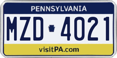 PA license plate MZD4021