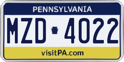 PA license plate MZD4022