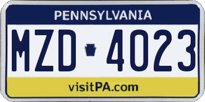 PA license plate MZD4023