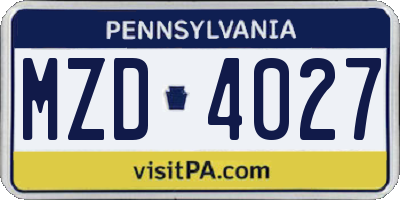 PA license plate MZD4027
