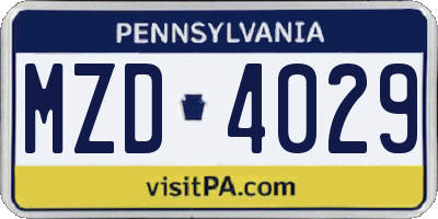 PA license plate MZD4029