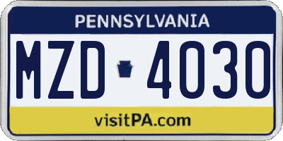 PA license plate MZD4030