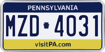 PA license plate MZD4031