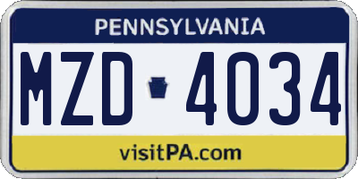 PA license plate MZD4034