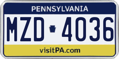 PA license plate MZD4036