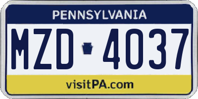 PA license plate MZD4037