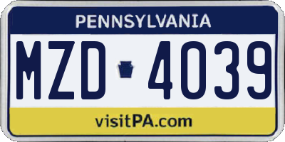 PA license plate MZD4039