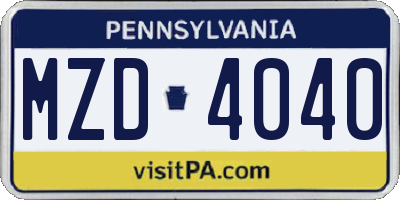PA license plate MZD4040