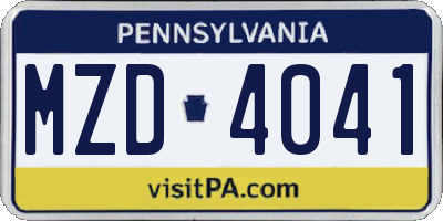 PA license plate MZD4041