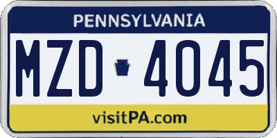 PA license plate MZD4045