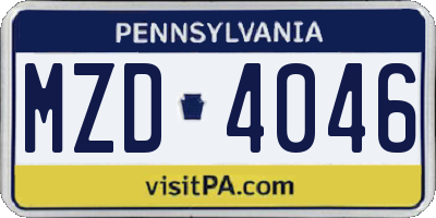 PA license plate MZD4046
