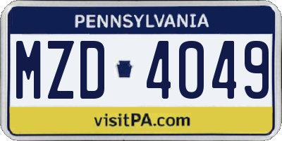 PA license plate MZD4049