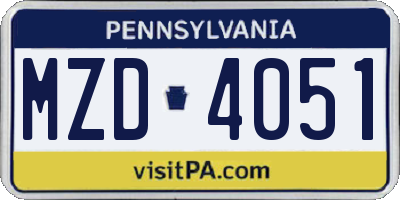 PA license plate MZD4051