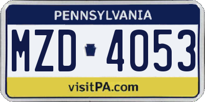 PA license plate MZD4053