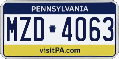 PA license plate MZD4063