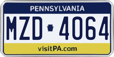 PA license plate MZD4064