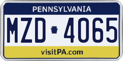 PA license plate MZD4065