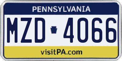 PA license plate MZD4066