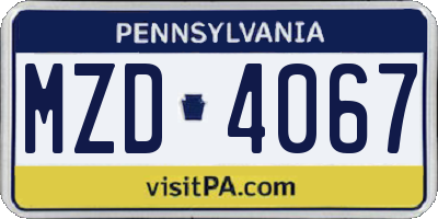 PA license plate MZD4067
