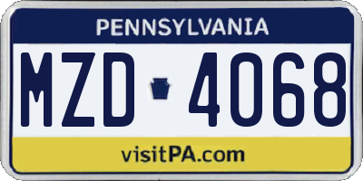 PA license plate MZD4068
