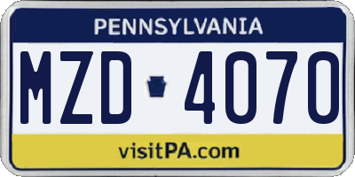 PA license plate MZD4070