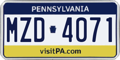 PA license plate MZD4071