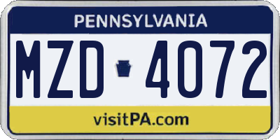 PA license plate MZD4072