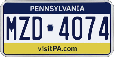 PA license plate MZD4074