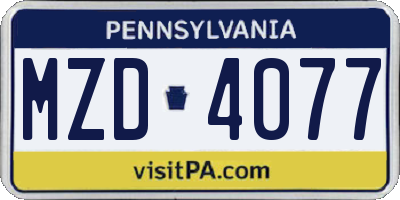 PA license plate MZD4077
