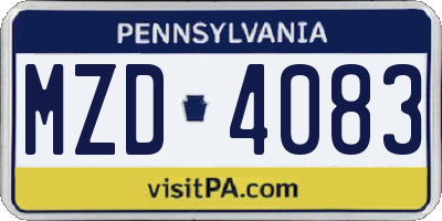 PA license plate MZD4083