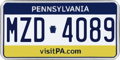 PA license plate MZD4089