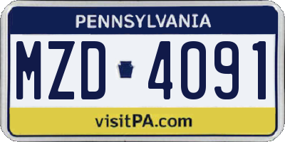 PA license plate MZD4091