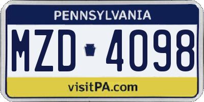 PA license plate MZD4098