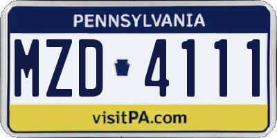 PA license plate MZD4111