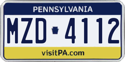 PA license plate MZD4112